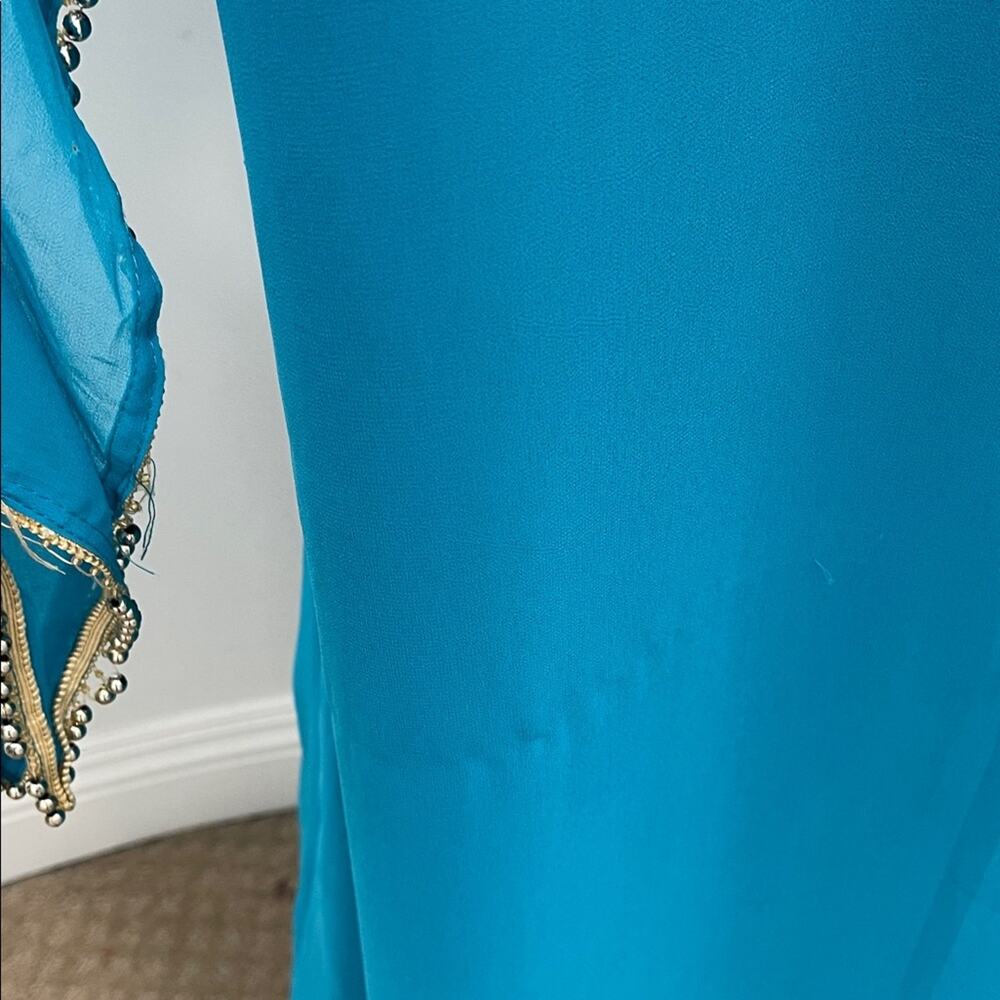 Moroccan Kaftan Maxi Dress Turquoise Hand Beaded Dubai Style Long Sleeve Formal - Picture 11 of 16